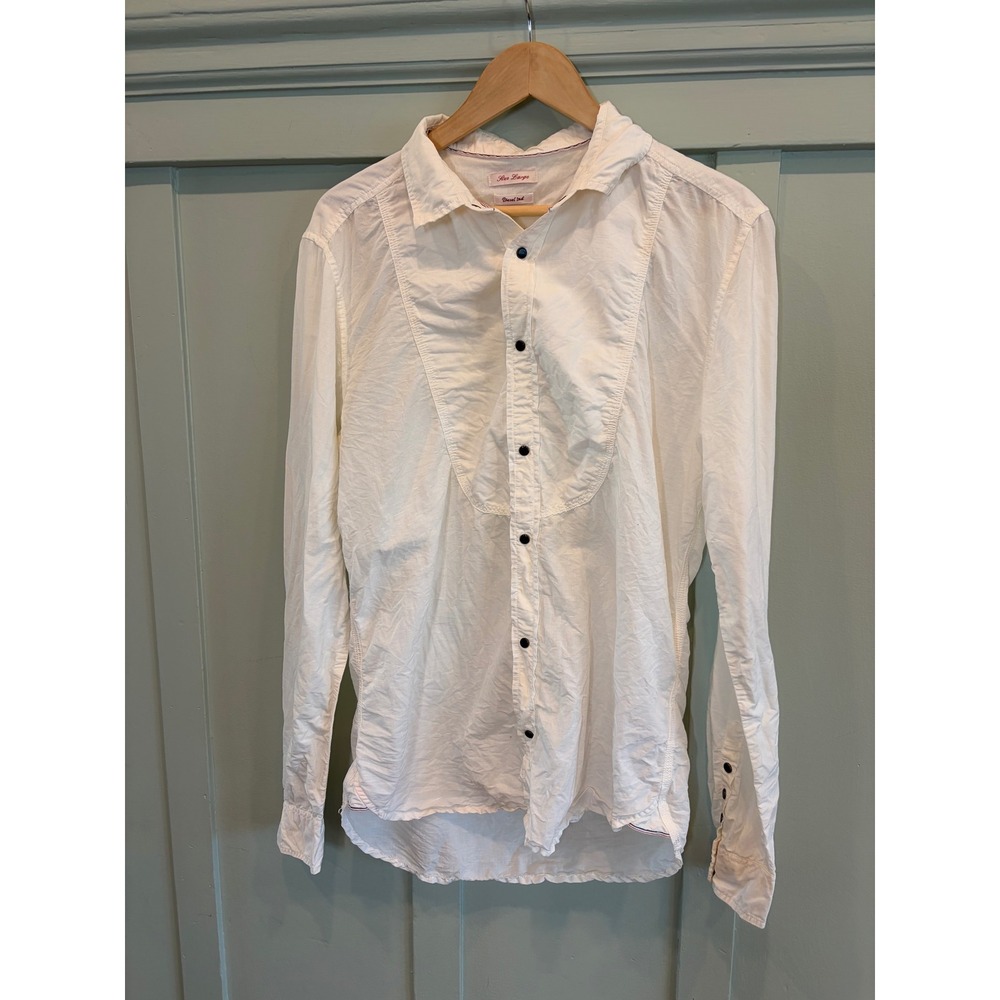 Diesel White Linen Cotton Bib Front Button Down Shirt Y2K Large